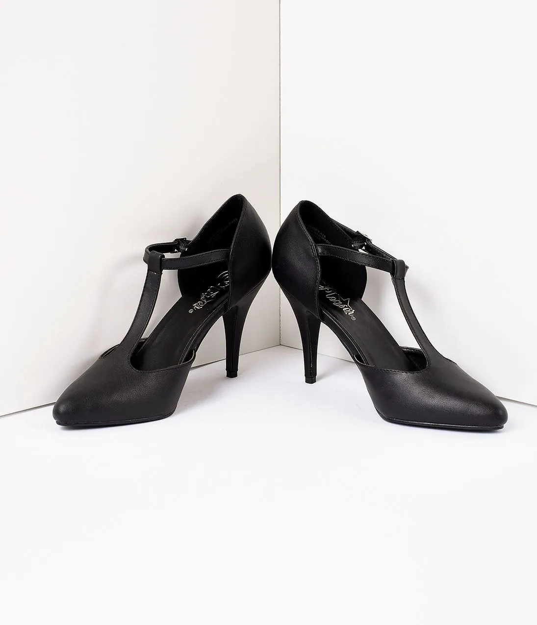 1920s Style Matte Black T-Strap Heels