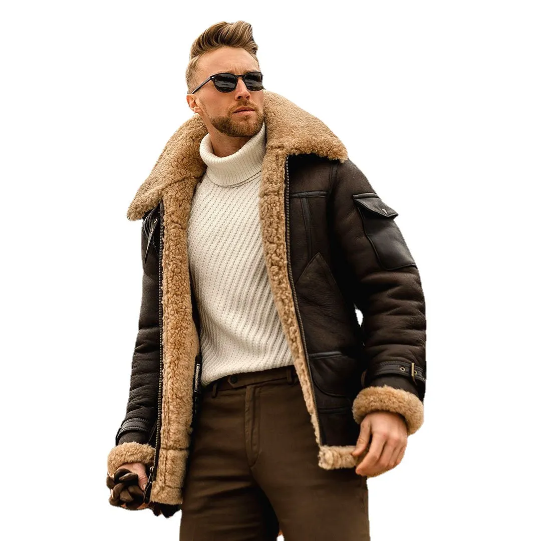 2021 Autumn and Winter New Leather and Fur Men's Jacket Amazon Mid-Length Foreign Trade Wholesale EBay Thickened Jacket