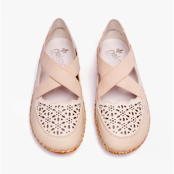 44853-60 Ladies Slip-On Leather Shoes Beige