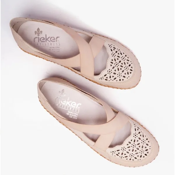 44853-60 Ladies Slip-On Leather Shoes Beige