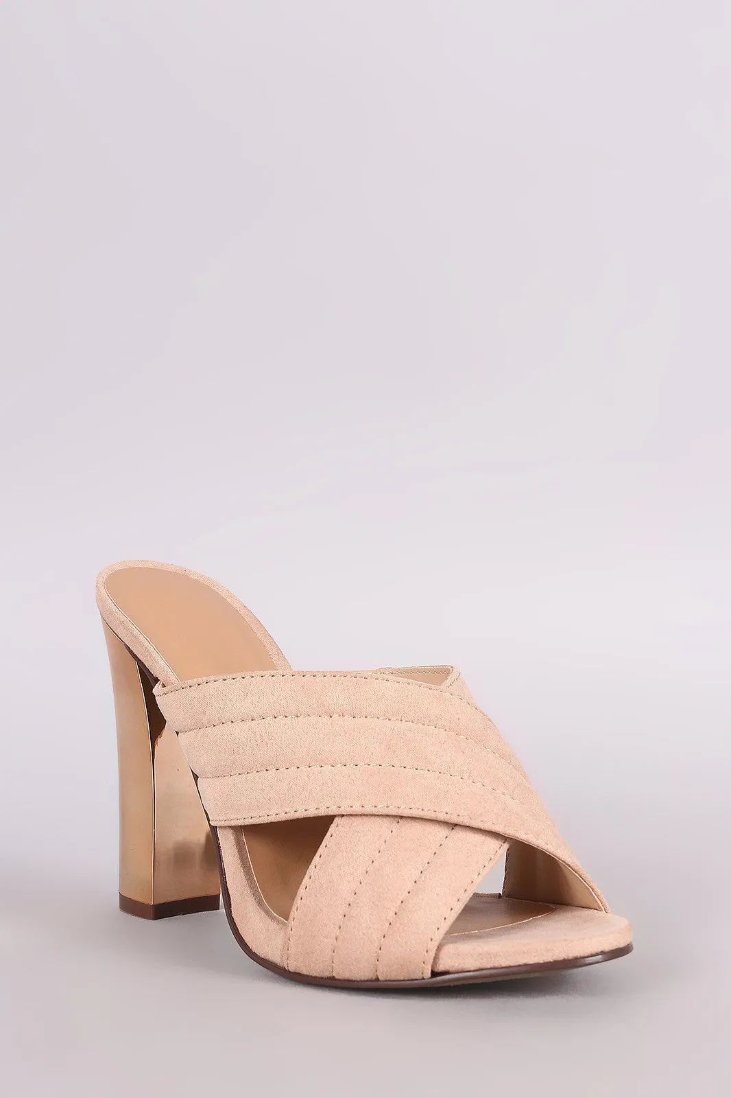 Bamboo Quilted Suede Crisscross Chunky Mule Heel