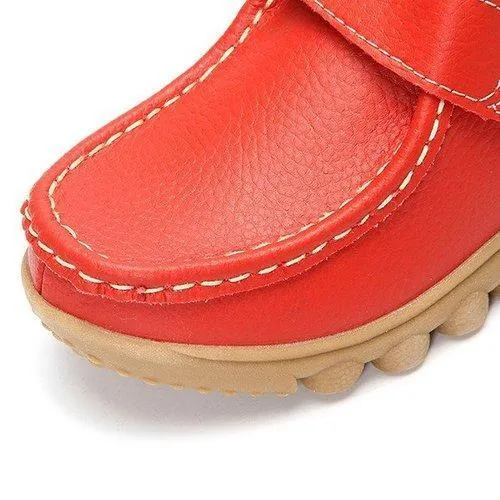 Big Size Hook Loop Casual Leather Flat Sport Soft Comfortable Shoes For Women