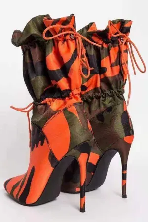 Chic Camo Print Drawstring Heels