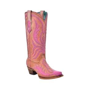 Corral Womens Pink Neon Overlay Fluorescent Embroidery Studs Boot