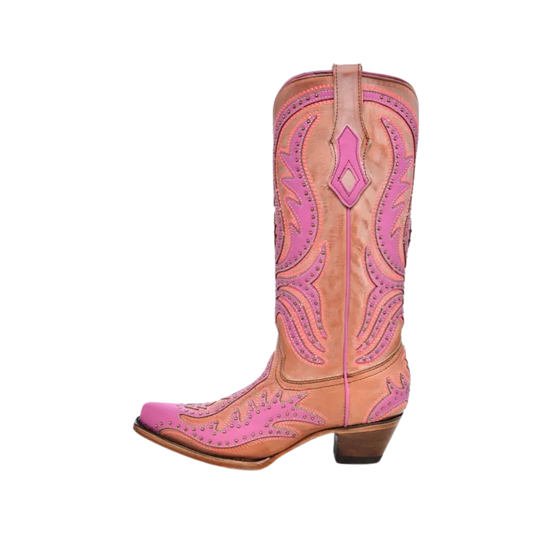 Corral Womens Pink Neon Overlay Fluorescent Embroidery Studs Boot