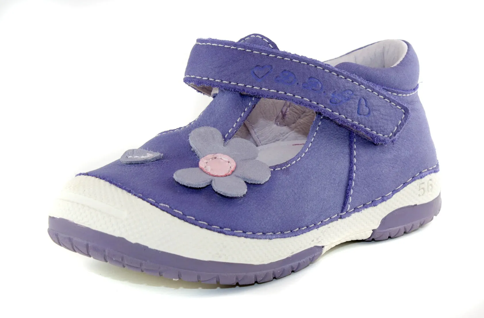 D.D. Step Toddler Single Strap Girl Sandals/Dress Shoes Violet With Flower . - Supportive Leather From Europe Kids Orthopedic