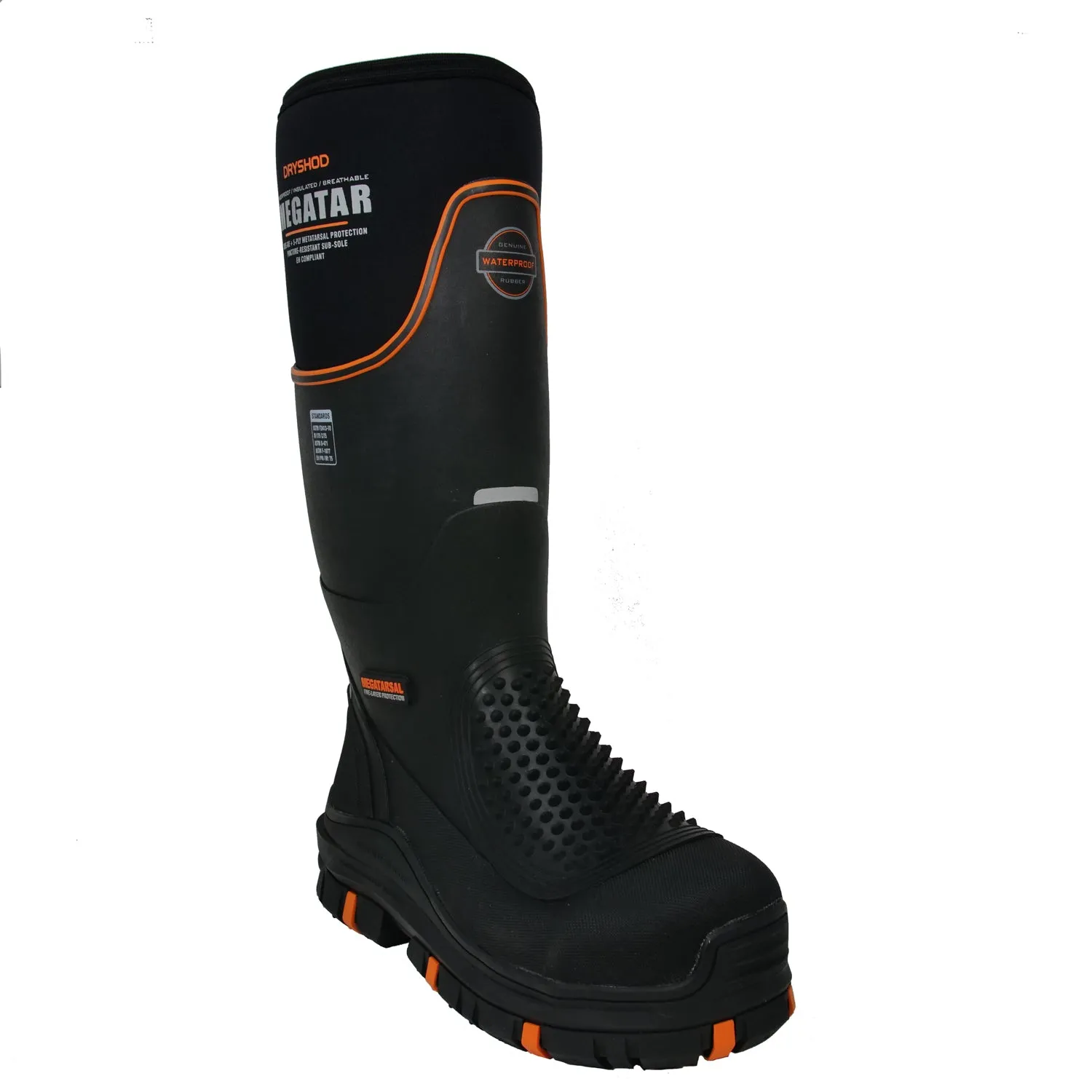 Dryshod Mens Megatar Black/Orange Rubber ST PR MT Work Boots