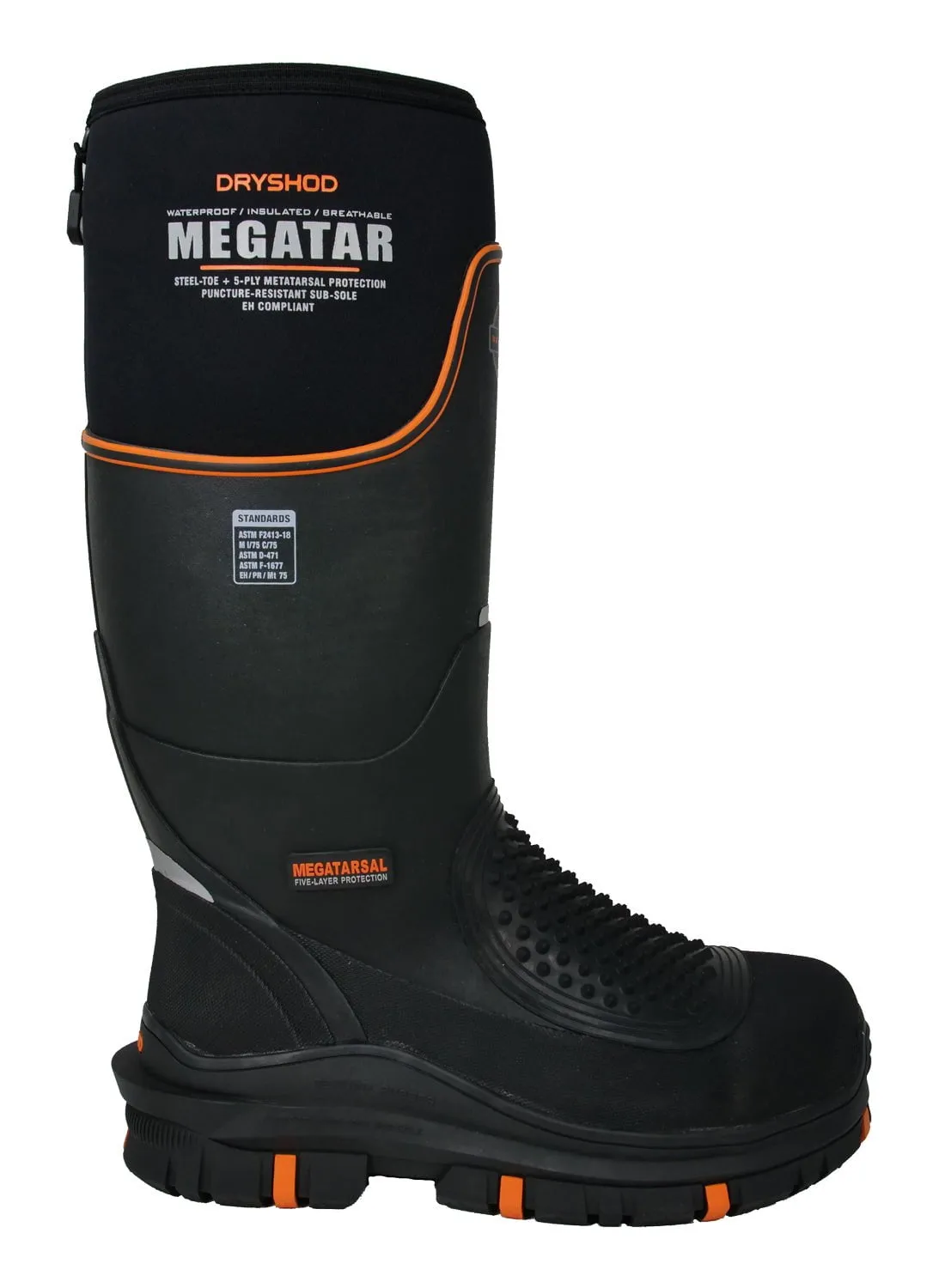 Dryshod Mens Megatar Black/Orange Rubber ST PR MT Work Boots