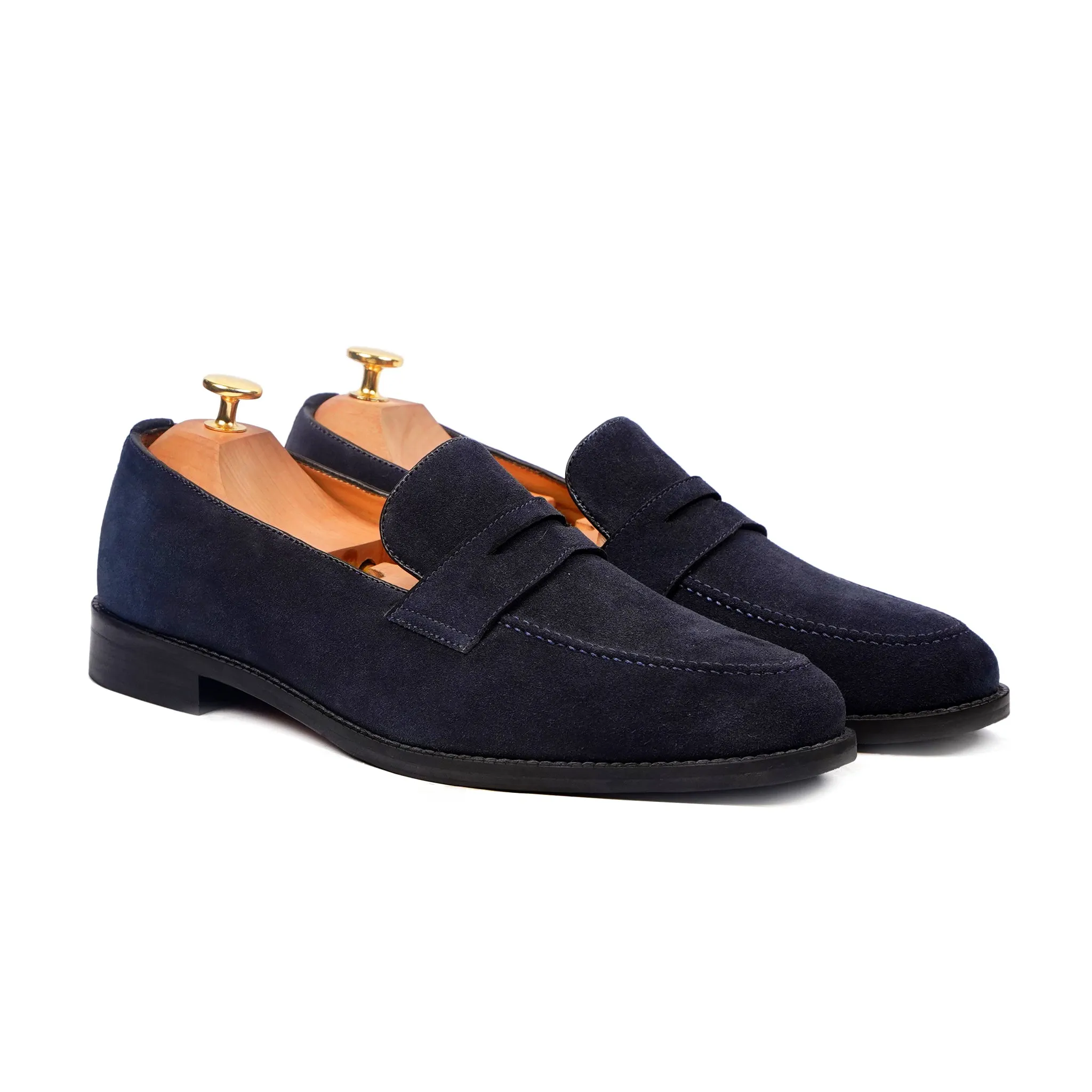 Empoli - Men's Navy Blue Kid Suede Loafer