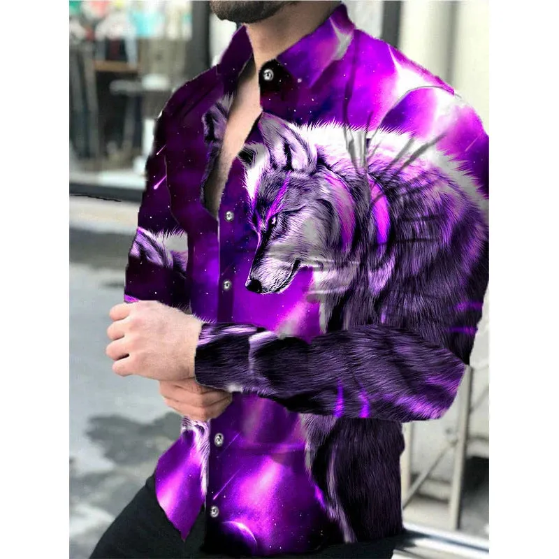 Europe and America 2022 foreign trade men&#039;s new casual personality hipster long sleeve 3D digital printed shirt plus size men&#039;s wear