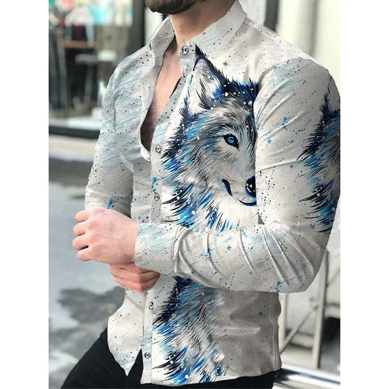 Europe and America 2022 foreign trade men&#039;s new casual personality hipster long sleeve 3D digital printed shirt plus size men&#039;s wear