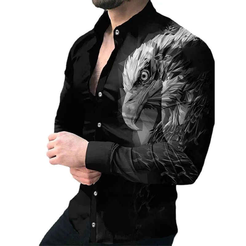 Europe and America 2022 foreign trade men&#039;s new casual personality hipster long sleeve 3D digital printed shirt plus size men&#039;s wear