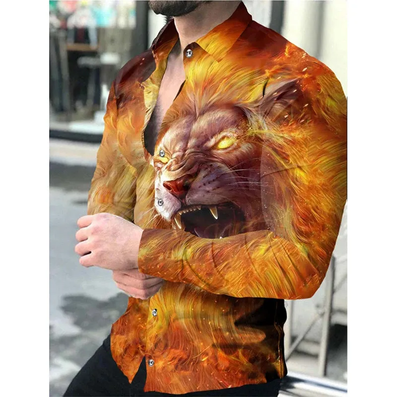 Europe and America 2022 foreign trade men&#039;s new casual personality hipster long sleeve 3D digital printed shirt plus size men&#039;s wear