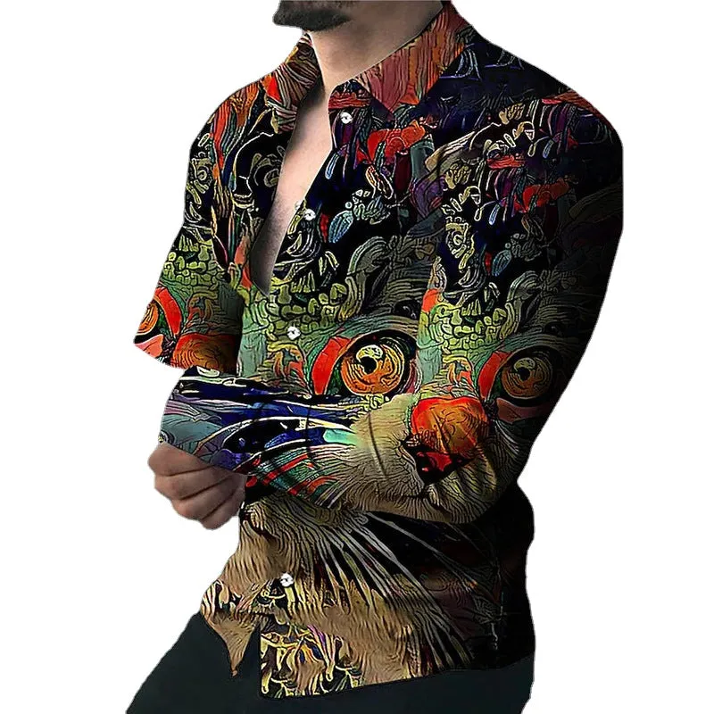 Europe and America 2022 foreign trade men&#039;s new casual personality hipster long sleeve 3D digital printed shirt plus size men&#039;s wear