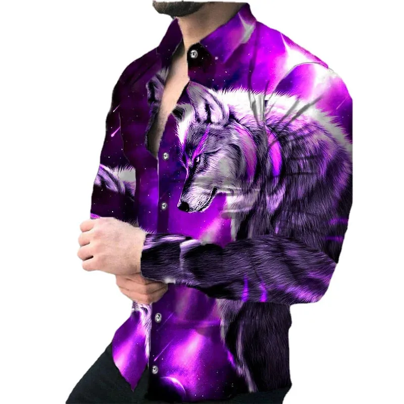 Europe and America 2022 foreign trade men&#039;s new casual personality hipster long sleeve 3D digital printed shirt plus size men&#039;s wear