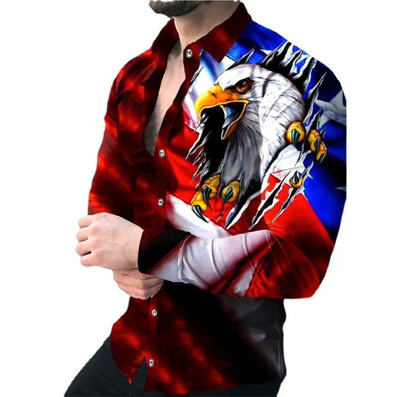 Europe and America 2022 foreign trade men&#039;s new casual personality hipster long sleeve 3D digital printed shirt plus size men&#039;s wear