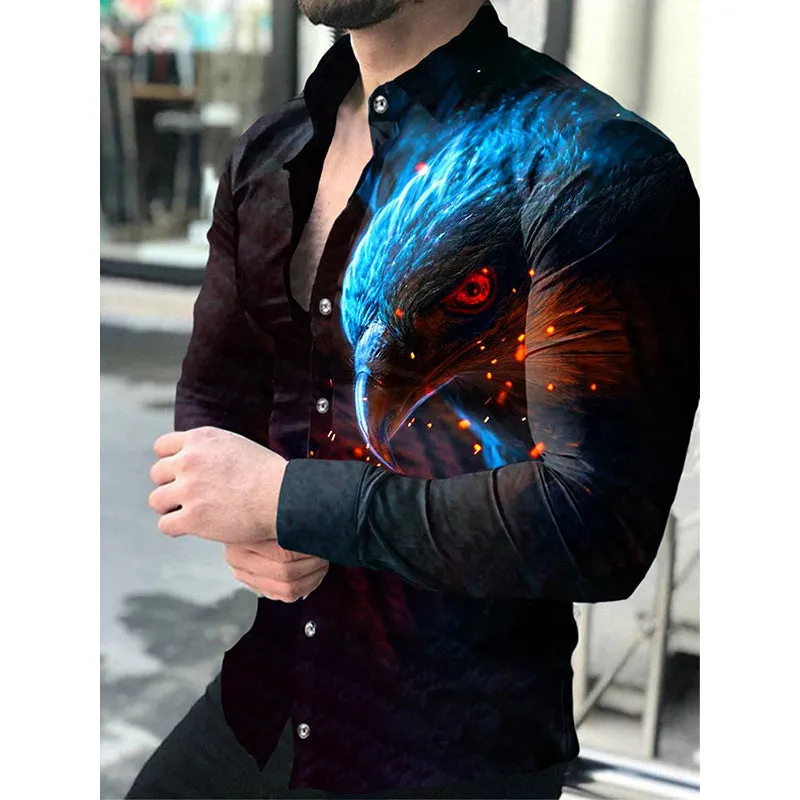 Europe and America 2022 foreign trade men&#039;s new casual personality hipster long sleeve 3D digital printed shirt plus size men&#039;s wear