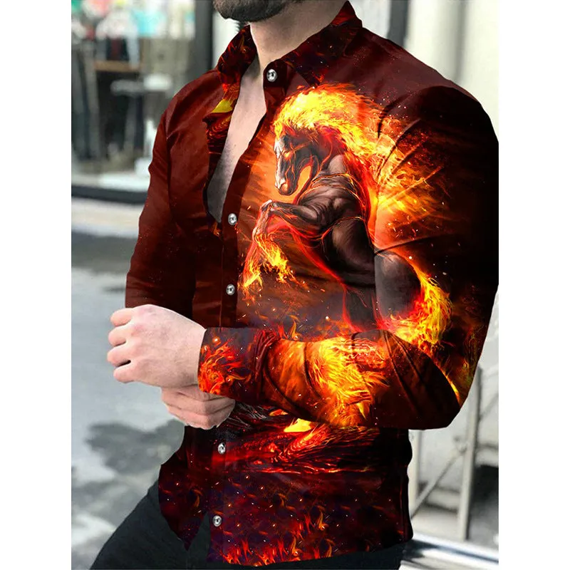 Europe and America 2022 foreign trade men&#039;s new casual personality hipster long sleeve 3D digital printed shirt plus size men&#039;s wear