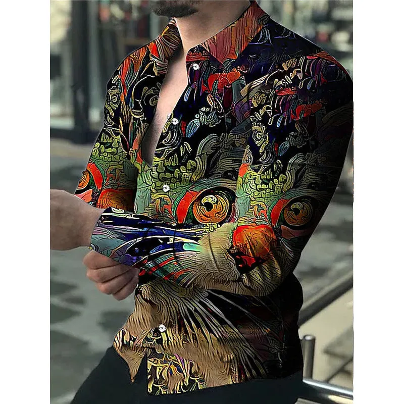 Europe and America 2022 foreign trade men&#039;s new casual personality hipster long sleeve 3D digital printed shirt plus size men&#039;s wear