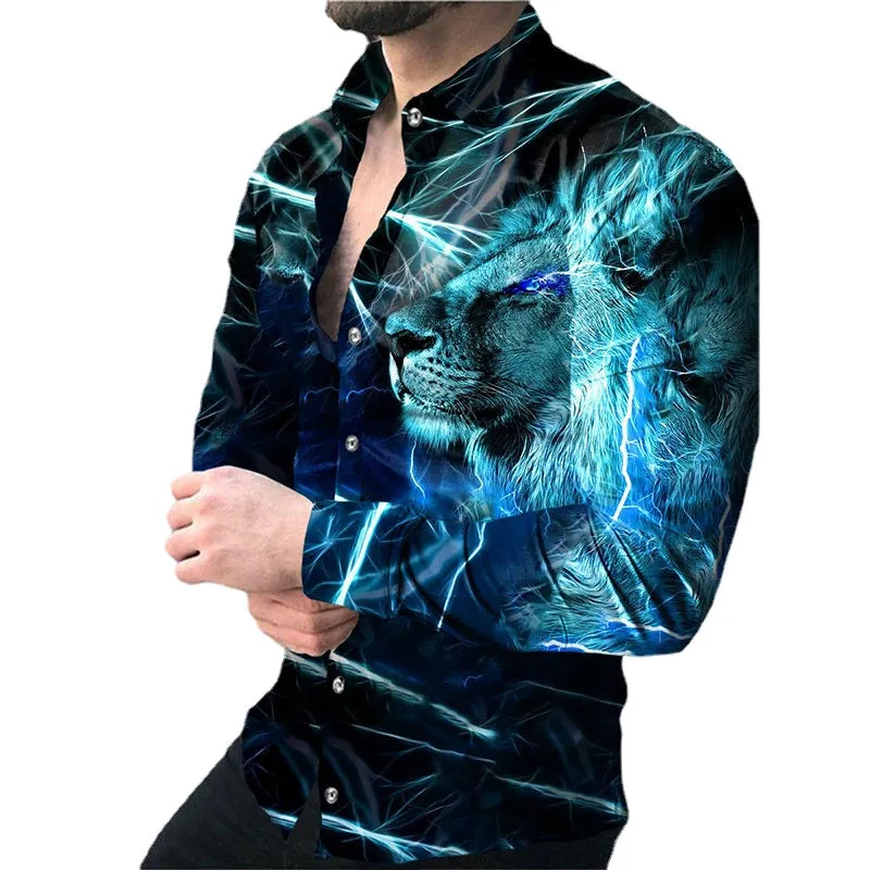 Europe and America 2022 foreign trade men&#039;s new casual personality hipster long sleeve 3D digital printed shirt plus size men&#039;s wear