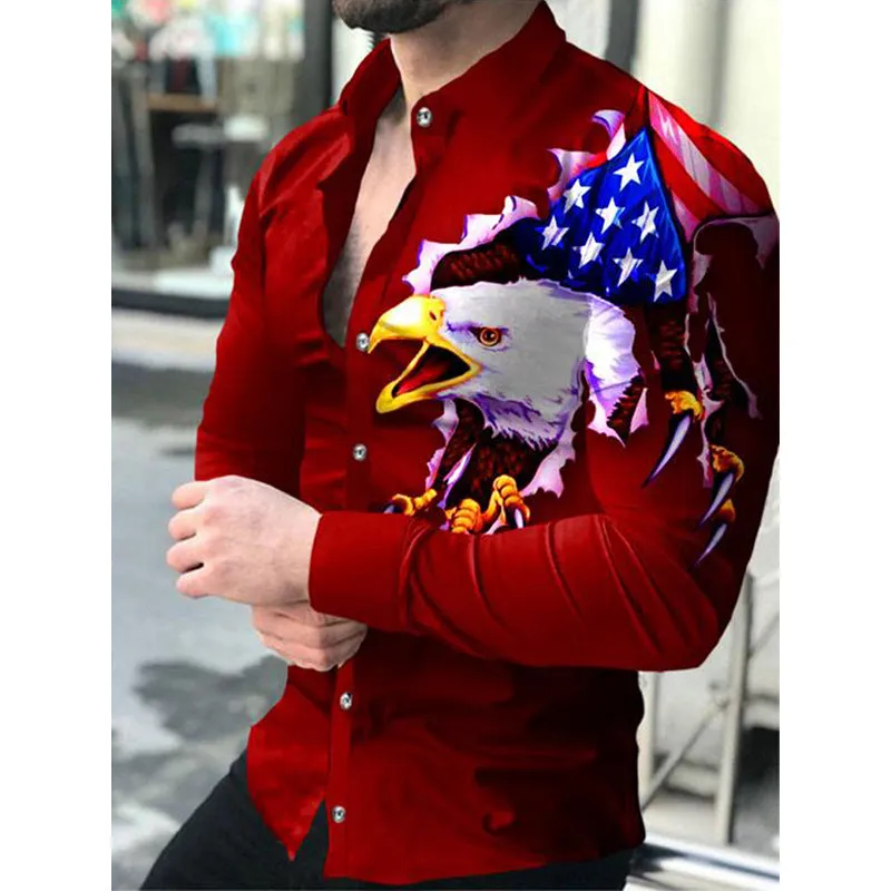 Europe and America 2022 foreign trade men&#039;s new casual personality hipster long sleeve 3D digital printed shirt plus size men&#039;s wear