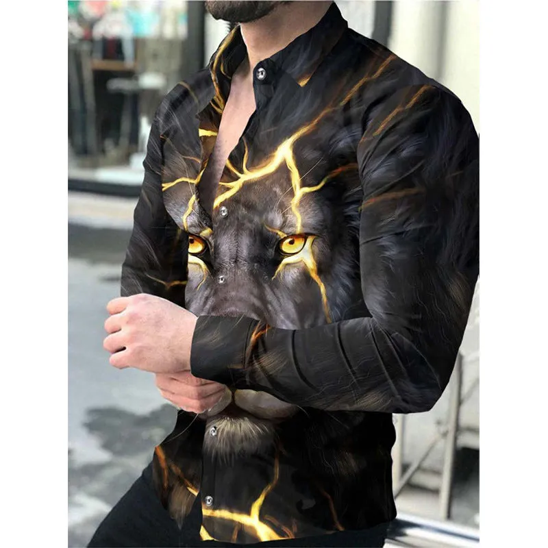 Europe and America 2022 foreign trade men&#039;s new casual personality hipster long sleeve 3D digital printed shirt plus size men&#039;s wear