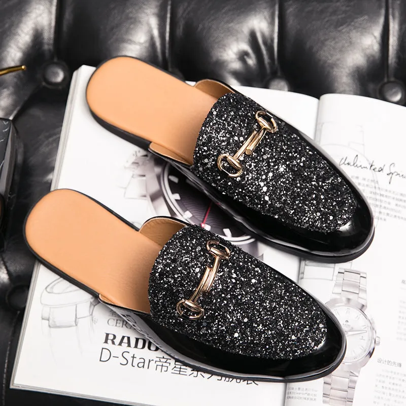 Half slippers men's slippers summer lazy no heel Doudou shoes pointed sequins fashion outdoor sandals men's shoes