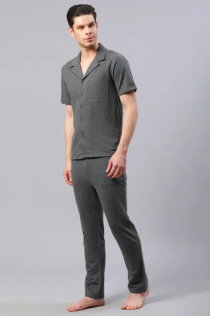 Men Solid Grey Co-ord Set