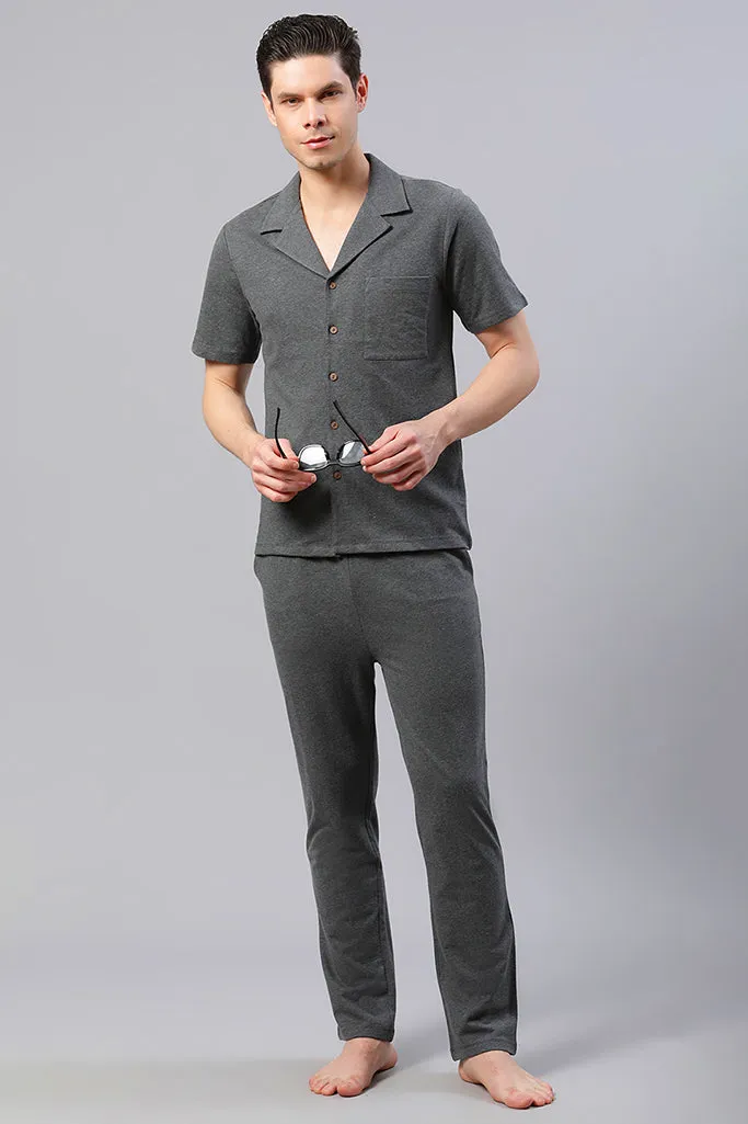 Men Solid Grey Co-ord Set