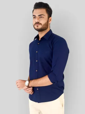 Navy Blue Solid Smart Fit Casual Shirt | Greenfibre