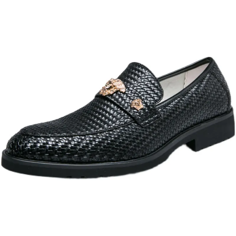 New men's leather shoes Korean version of British woven pointy pedal increased 8cm hair stylist casual shoes