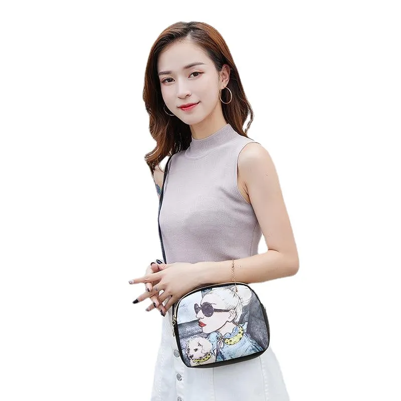 New printed bags for women in summer 2024 new fashion cartoon character printing simple chain small fresh women's bags