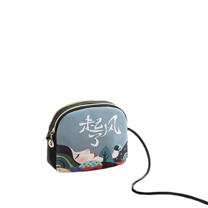 New printed bags for women in summer 2024 new fashion cartoon character printing simple chain small fresh women's bags