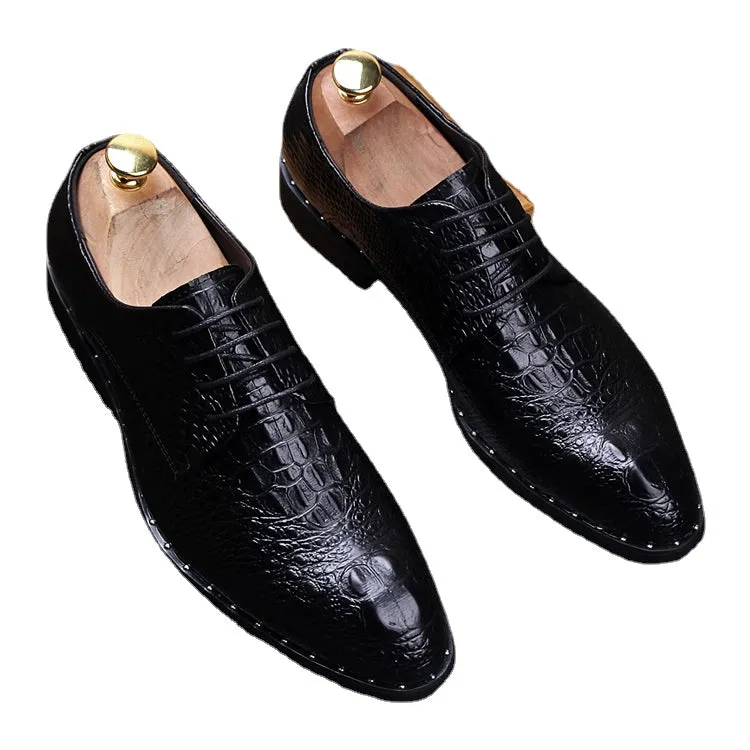 pattern dress casual shoes men's leather British pointed inside heightening wedding shoes