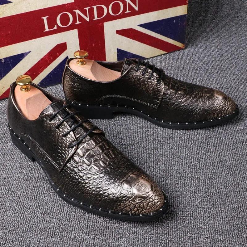 pattern dress casual shoes men's leather British pointed inside heightening wedding shoes