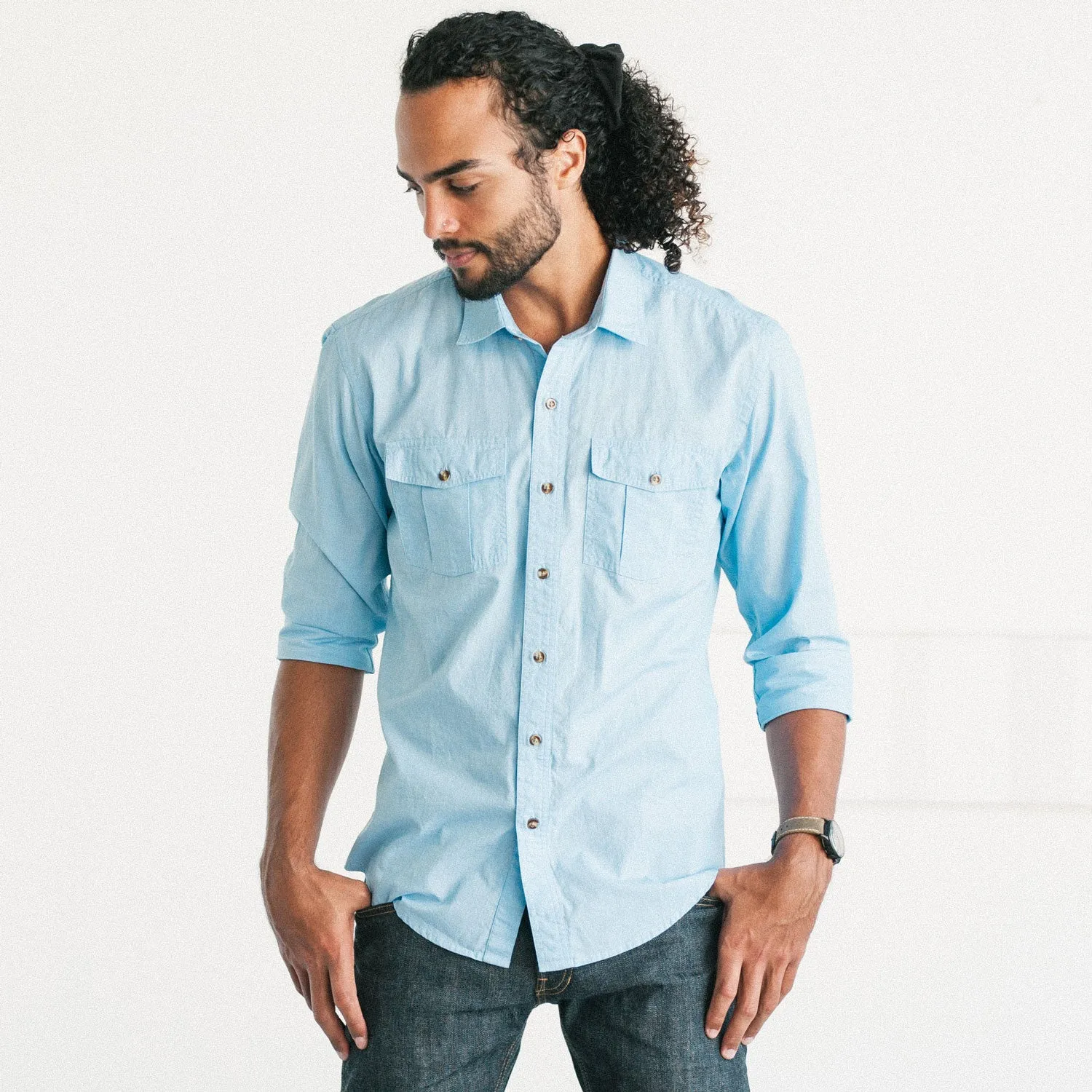 Primer Utility Shirt – Clean Blue Cotton End-on-end