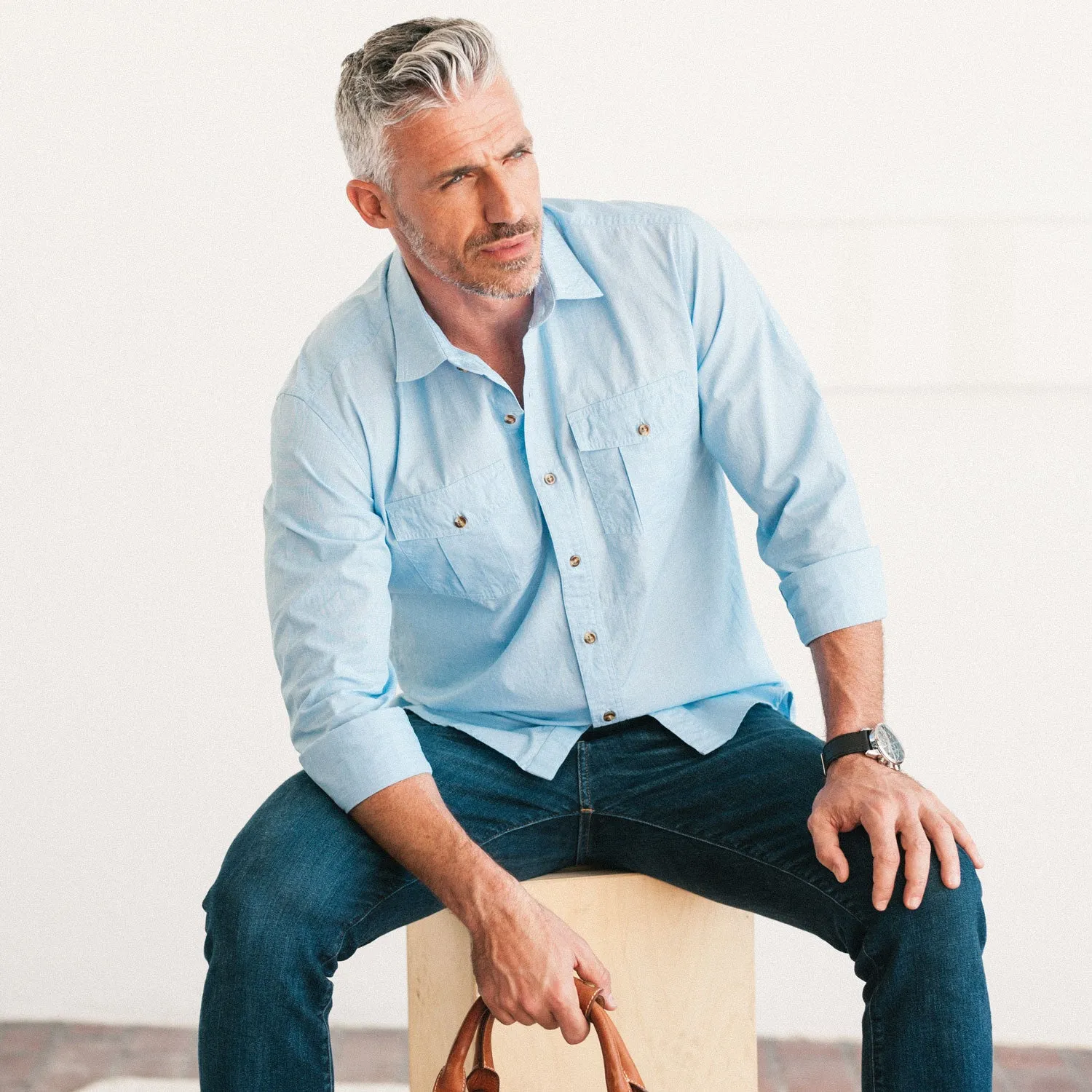 Primer Utility Shirt – Clean Blue Cotton End-on-end