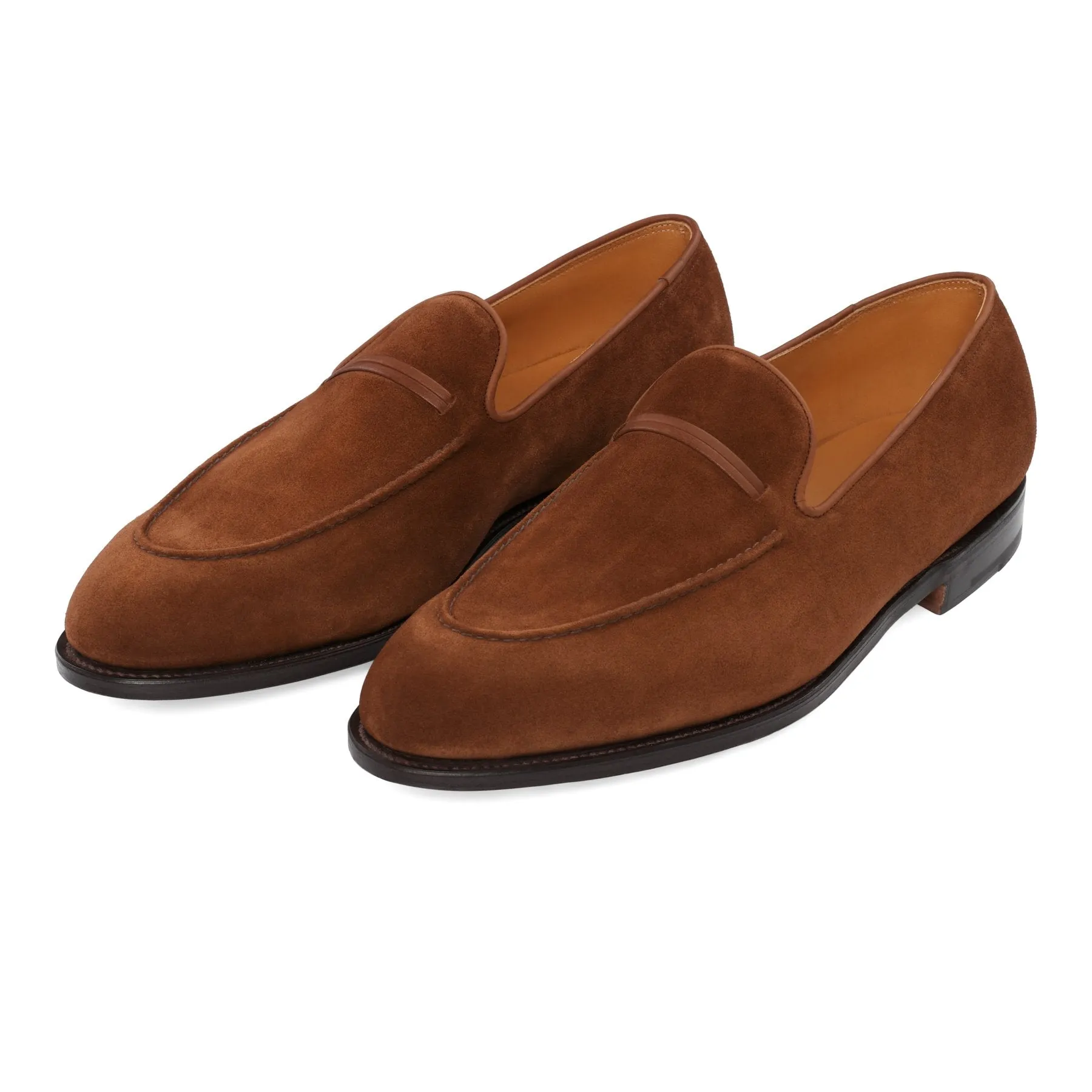 "Amble" Suede Loafer with Hand Stitched Apron in Brown