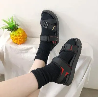 Retro Chic Black Straps Flat Summer Sandals