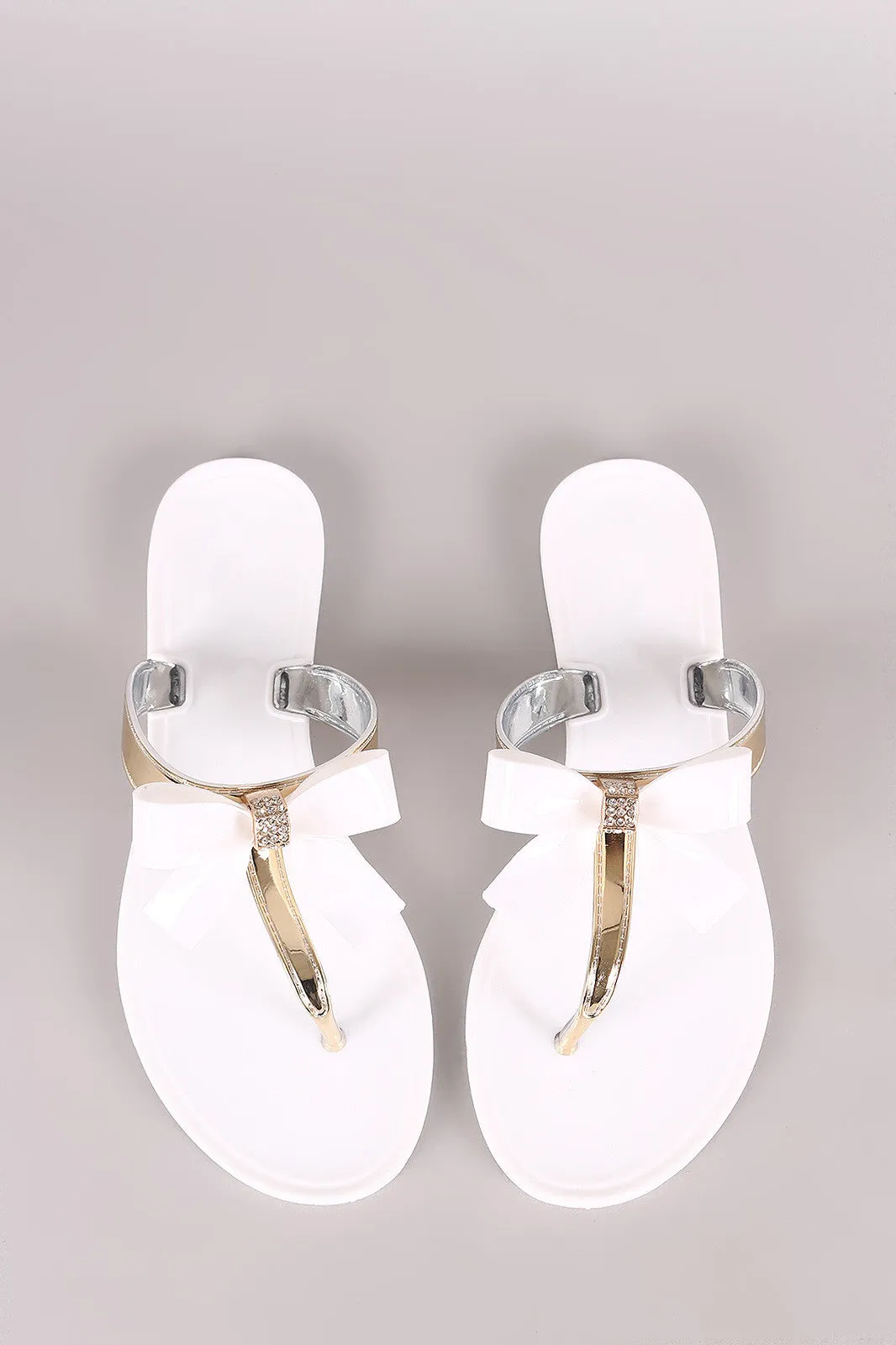 Rhinestone Accent Bow Jelly Thong Flat Sandal