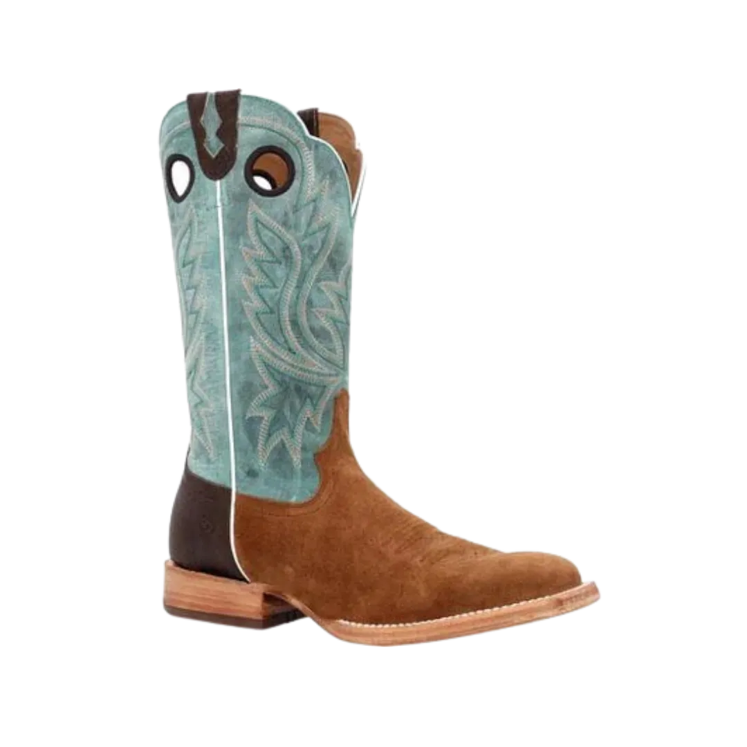 Rocky Boot Unisex Durango Collection Roughout Western Whiskey Tobacco And Aqua Boot