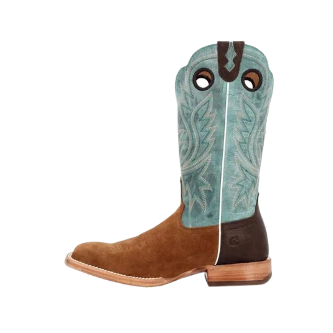 Rocky Boot Unisex Durango Collection Roughout Western Whiskey Tobacco And Aqua Boot