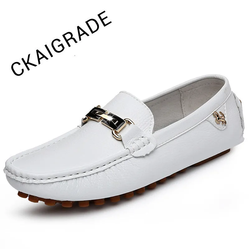 Summer men's shoes, beancurd shoes, driving shoes, low-cut covers, leather surface, metal decoration, British flat-bottomed casual shoes, small leather shoes