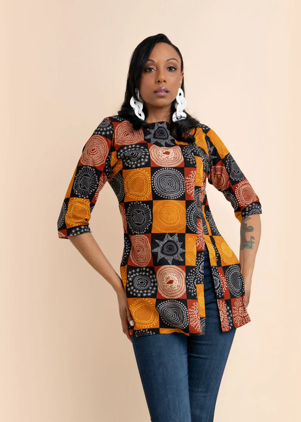 Teleah African Print Women's Top (Brown-Black)