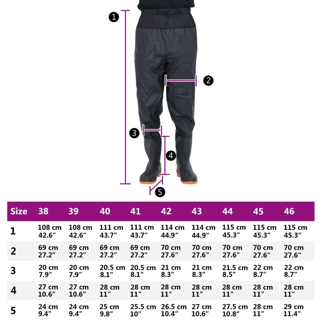 Waist Waders with Boots Black Size 39