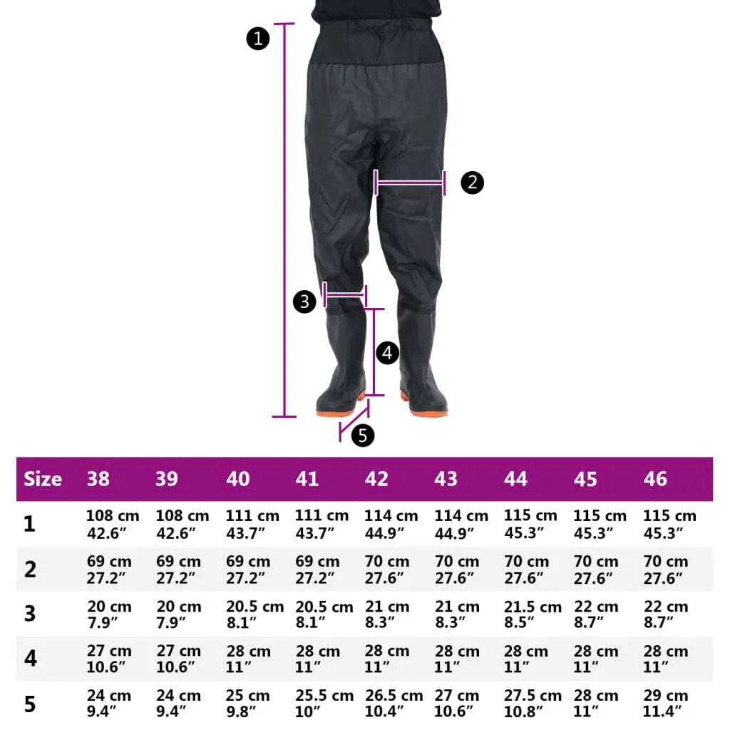 Waist Waders with Boots Black Size 45