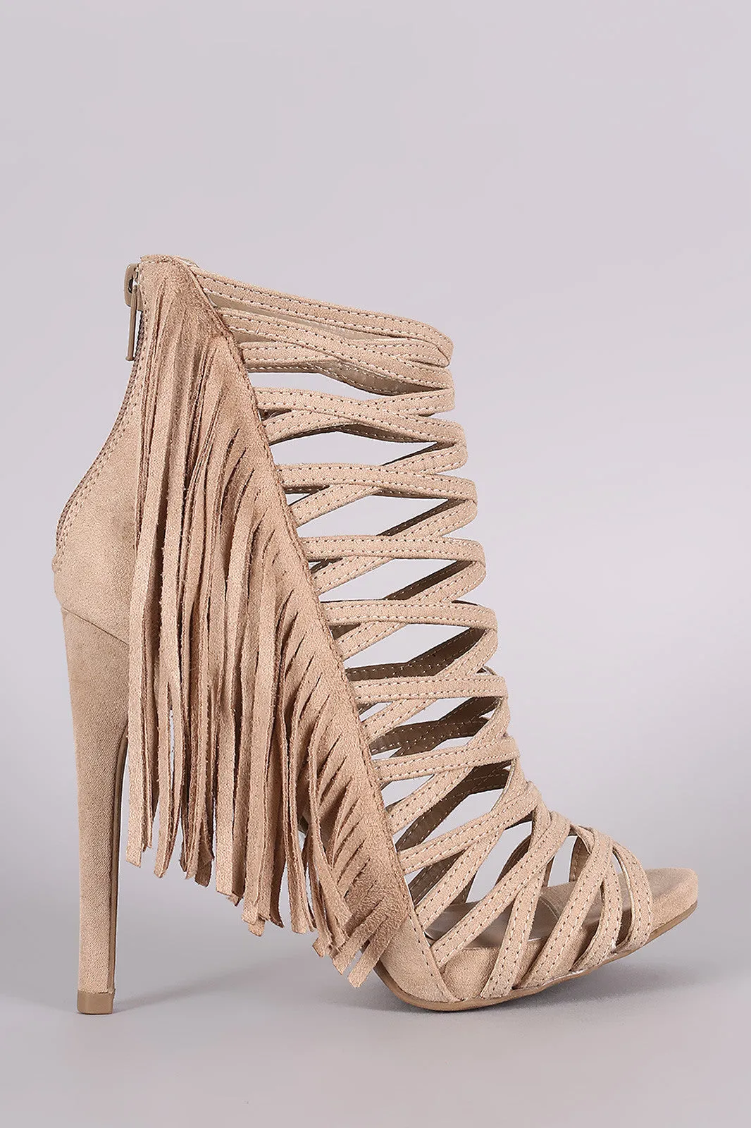 Wild Diva Lounge Strappy Fringe Stiletto Heel