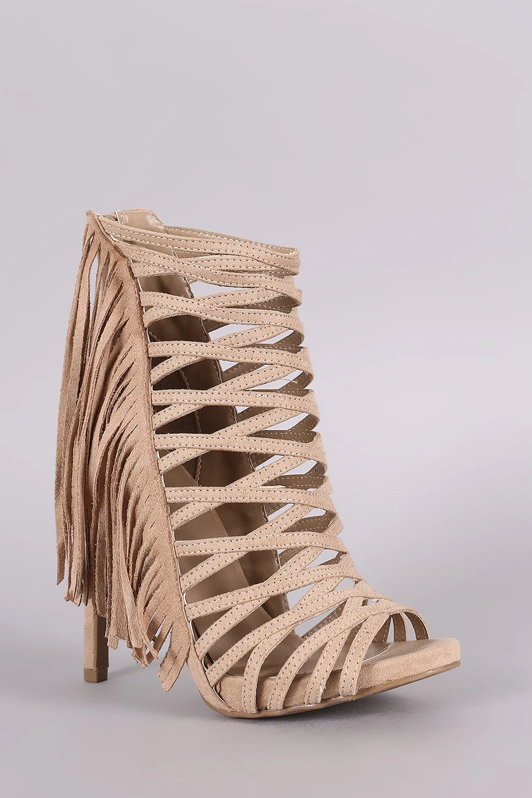 Wild Diva Lounge Strappy Fringe Stiletto Heel