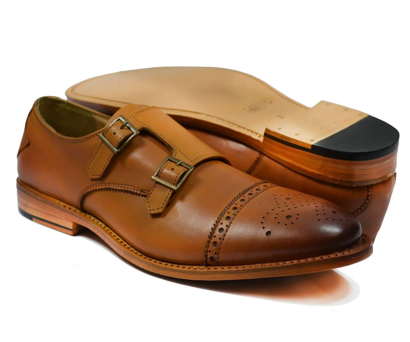 WILLIAMS Classic Brown Monk Strap Full Leather Dress Shoes