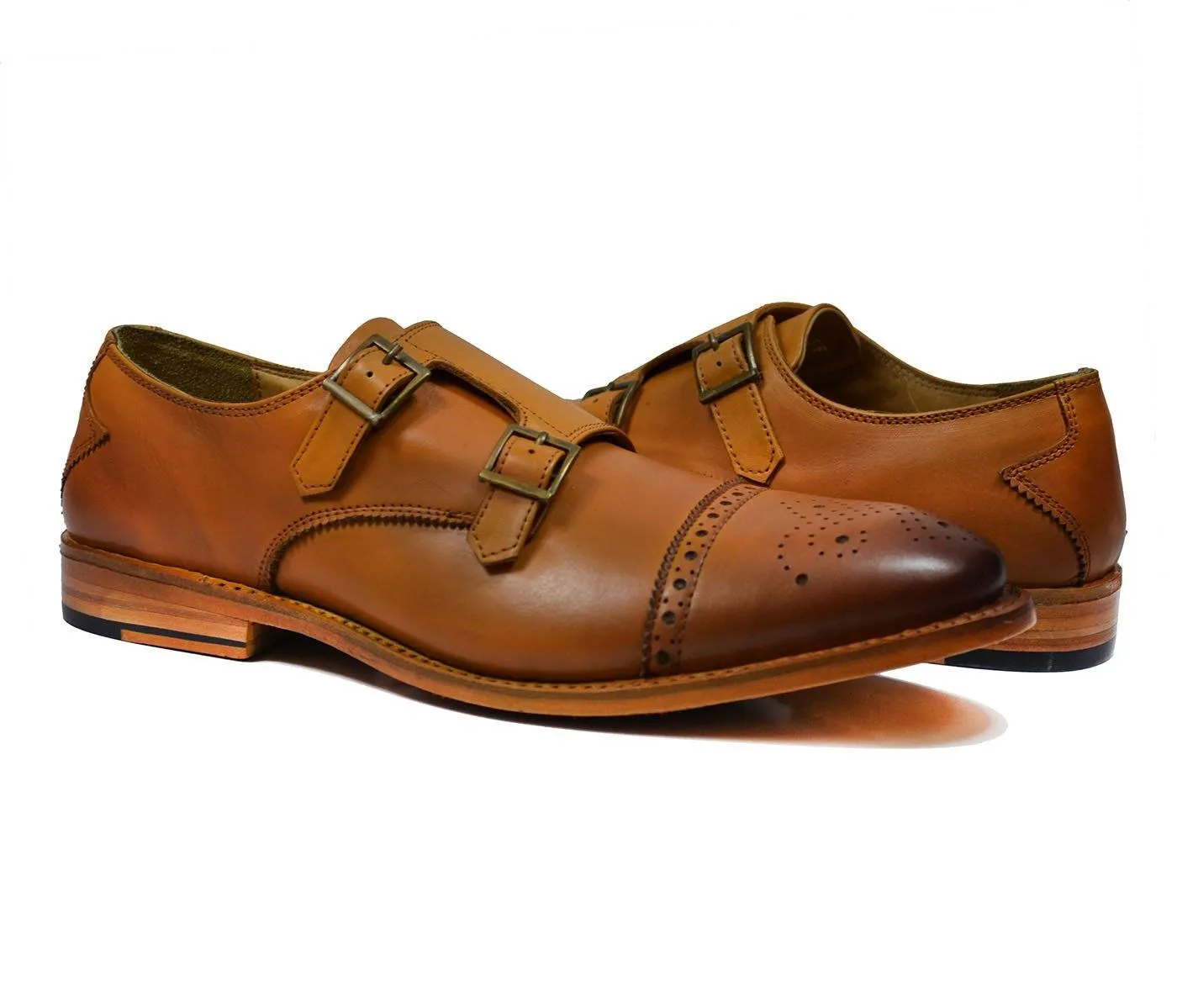 WILLIAMS Classic Brown Monk Strap Full Leather Dress Shoes